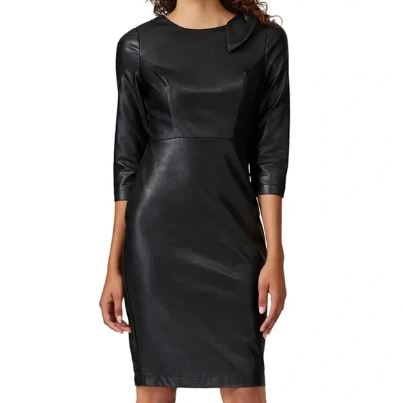 Badgley Mischka | Dresses | Badgley Mischka Rent The Runway Black  Fauxleather Sheath Dress Sz 8 395 | Poshmark